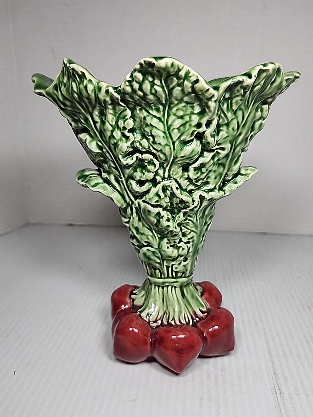 Vintage Bordallo Pinheiro Radish Beet Vase Portuguese Majolica 7 Inches 
