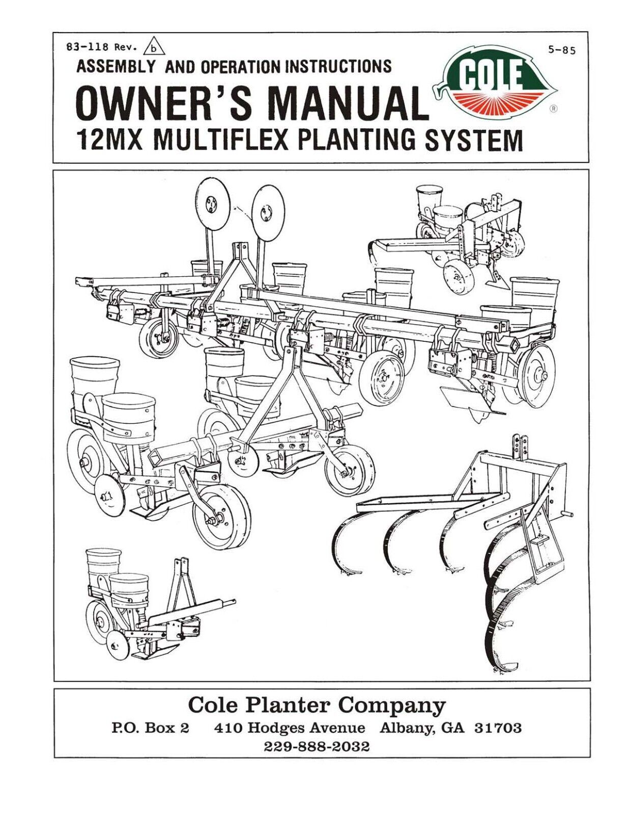 Cole Garden Planter Fertilizer 12MX Multiplex Owner\'s Manual Parts List 1pt 3pt