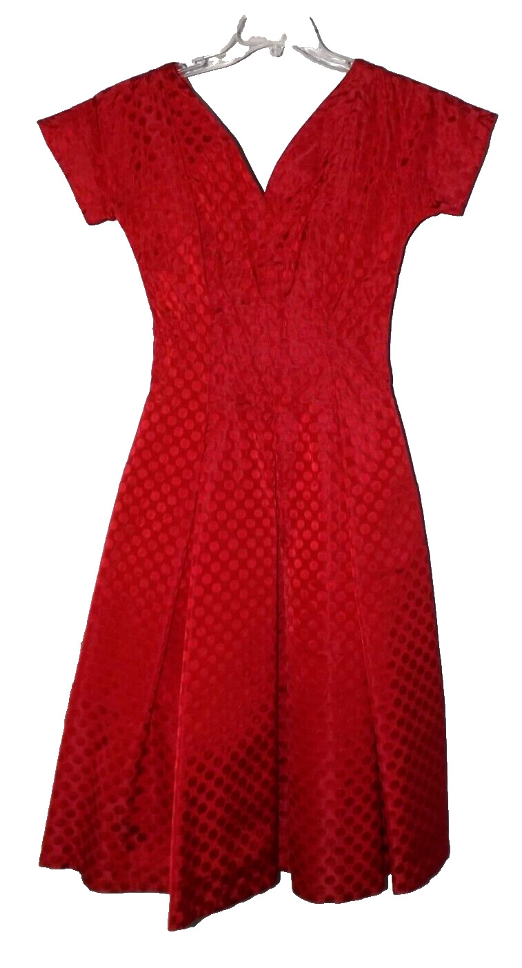 Vintage 1950s Party Prom Cocktail Dress Red Polka Dot Youth Guild of NY Sz M