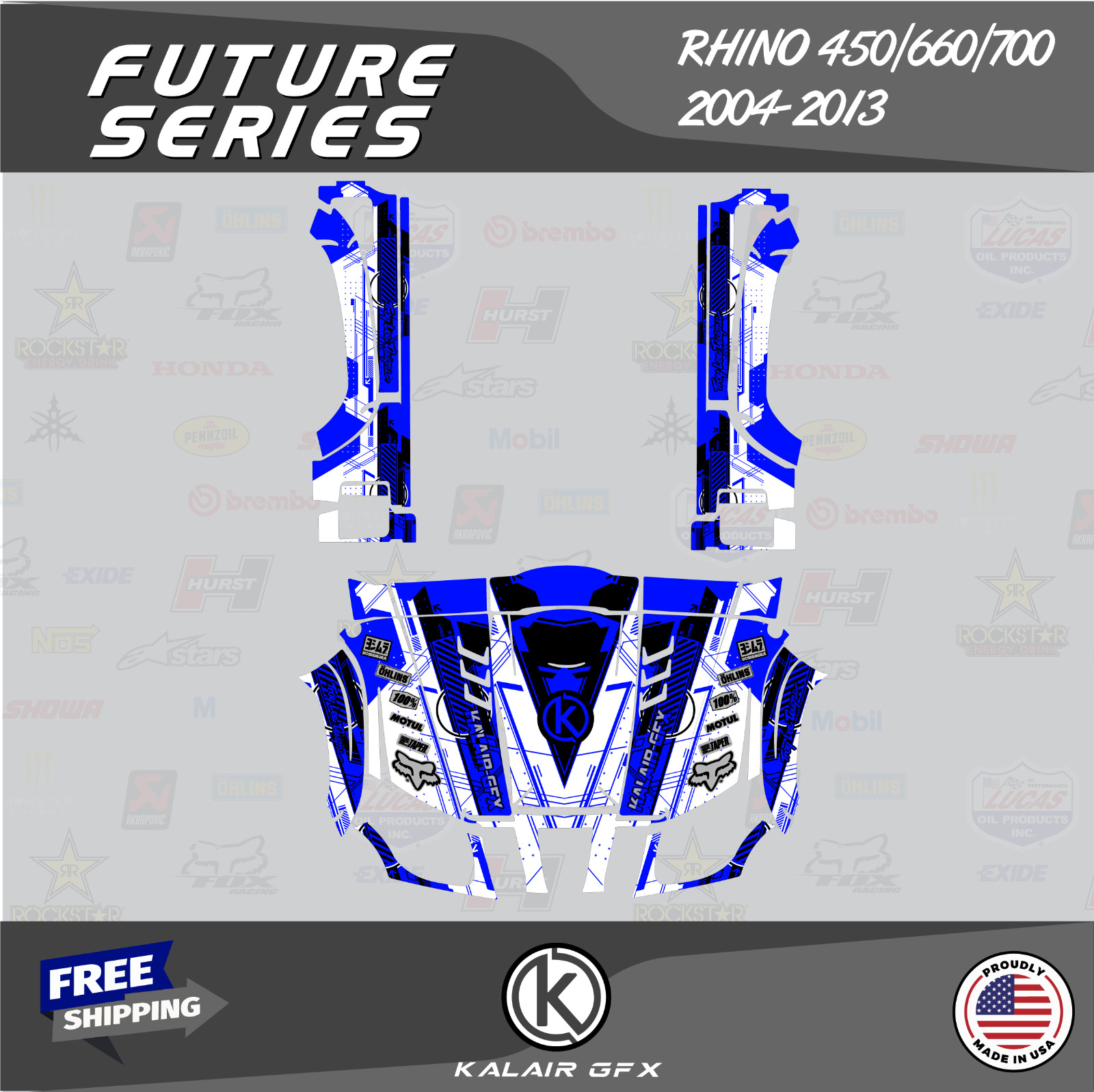 Graphics Kit for Yamaha Rhino 450/660/700 2004-2013 Future- Blue White 16 MIL