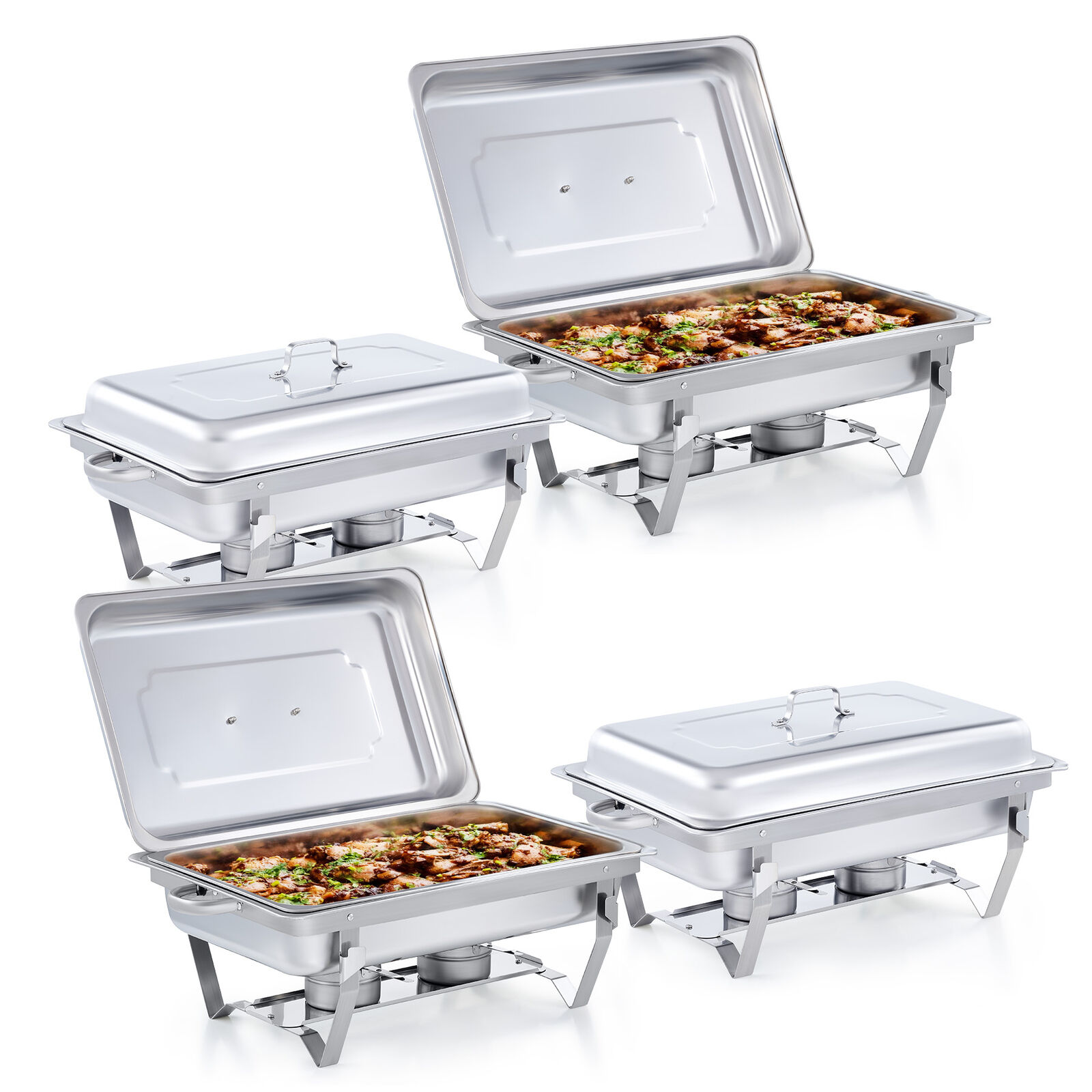 4 Pack 13.7Qt Stainless Steel Chafer Chafing Dish Sets Bain Marie Food Warmer