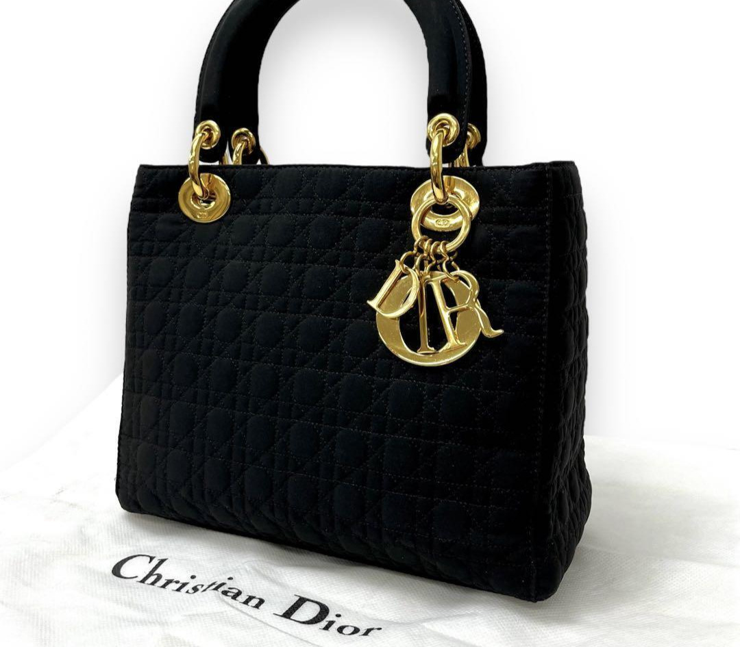 Christian Dior Logo charm Lady dior Hand bag Black 240325N