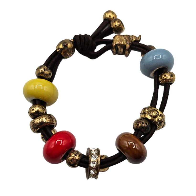 Vintage Y2K Beaded Charm Bracelet Colorful Elephant Charm
