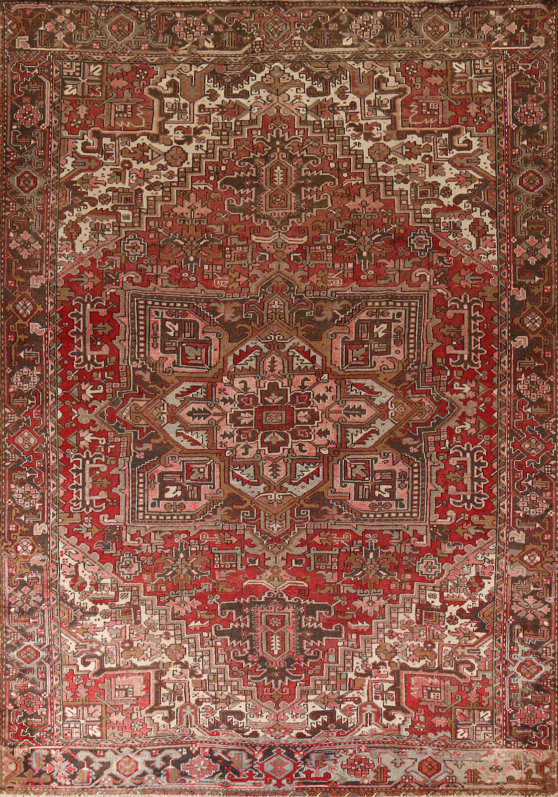 Vintage Geometric Handmade Heriz Traditional Living Room Rug 9x12 Wool Carpet