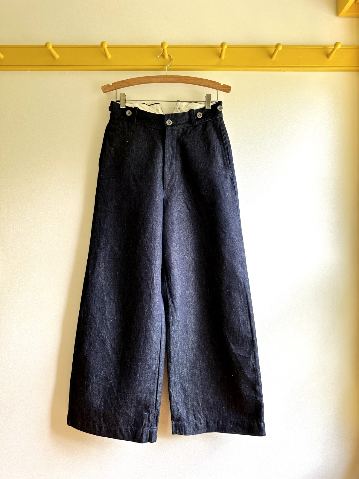 NIGEL CABOURN UK dark rinse indigo denim sailor jeans trouser pants high waist