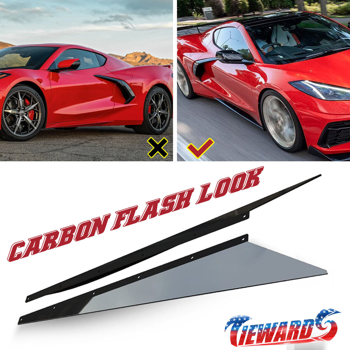 2X CARBON FLASH Side Skirts For 2020-2023 Corvette C8 Rocker Panel GM Z51 Style