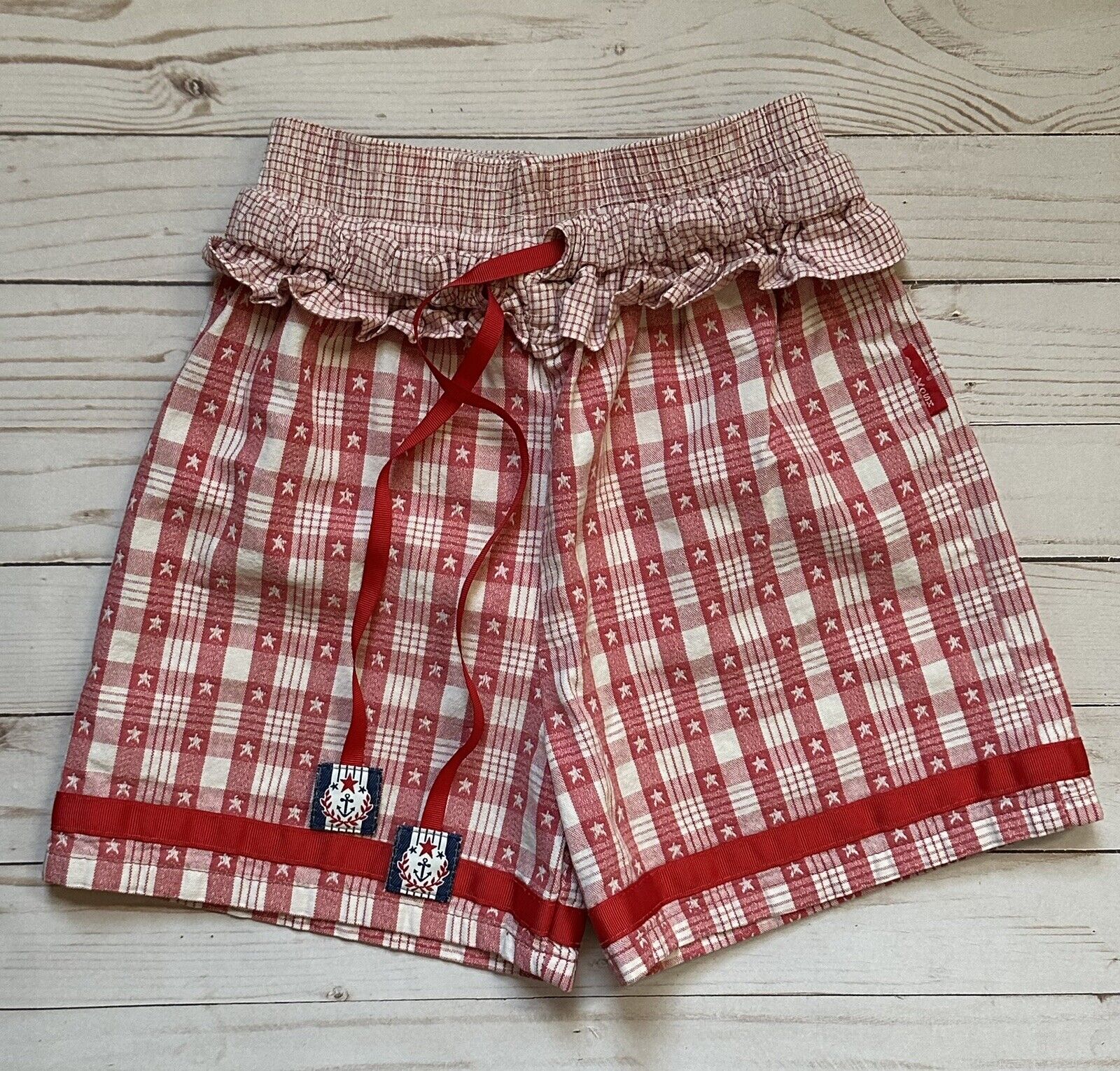 Girls Vintage Oshkosh Red White Striped Nautical Shorts Size 6X Made In USA