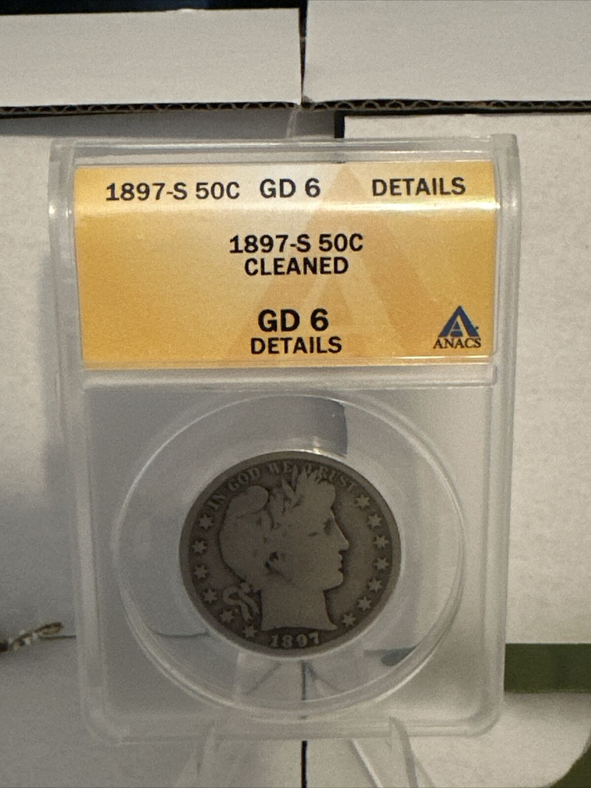 1897-S 50c Silver Barber Half-dollar GD-6 Details ANACS