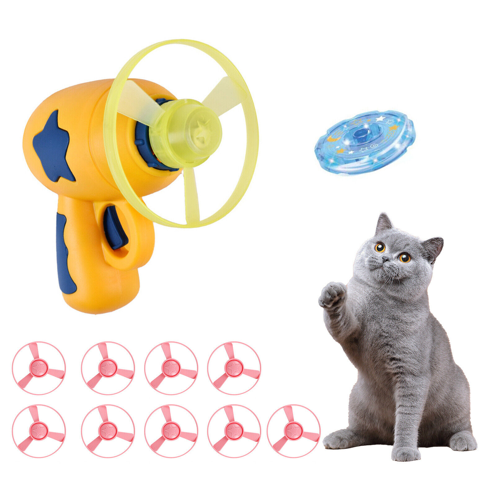 12pcs Cat Fetch Toy with Flying Propellers Set Interactive Toys for Kitten Puppy