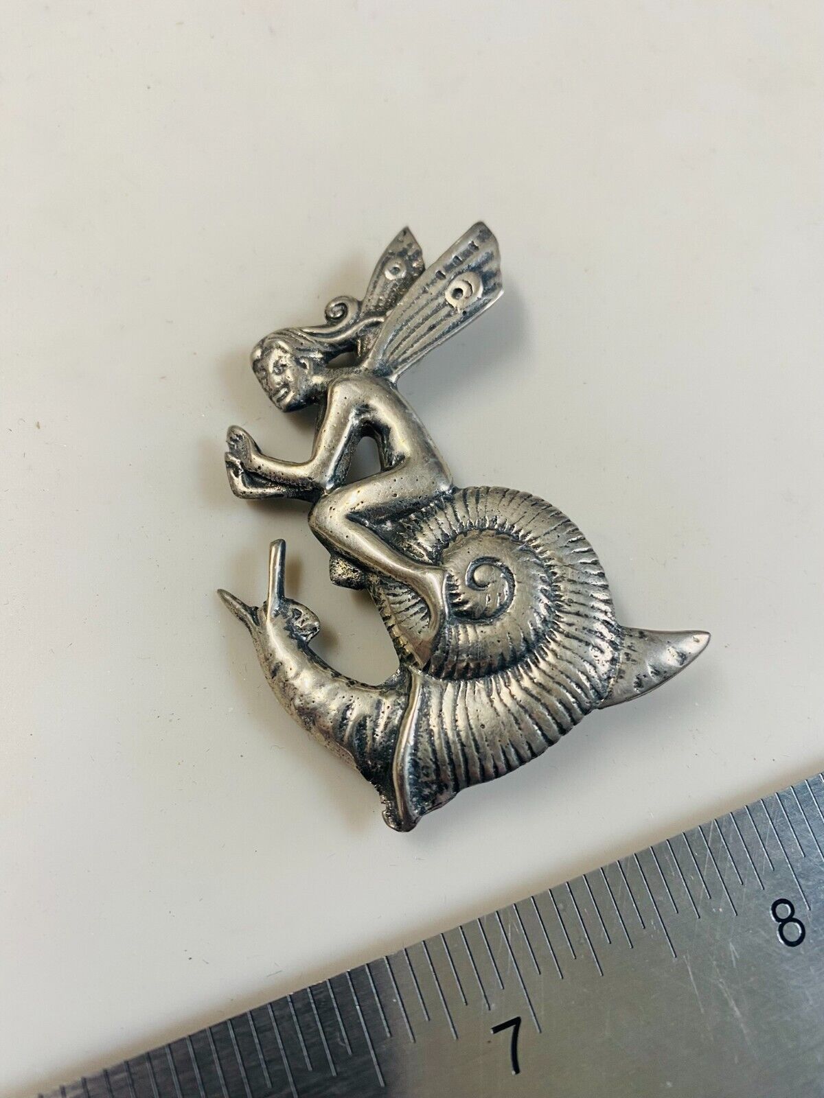 Great Beautiful Vintage Fairy and Snail Sterling Silver Brooch - P8
