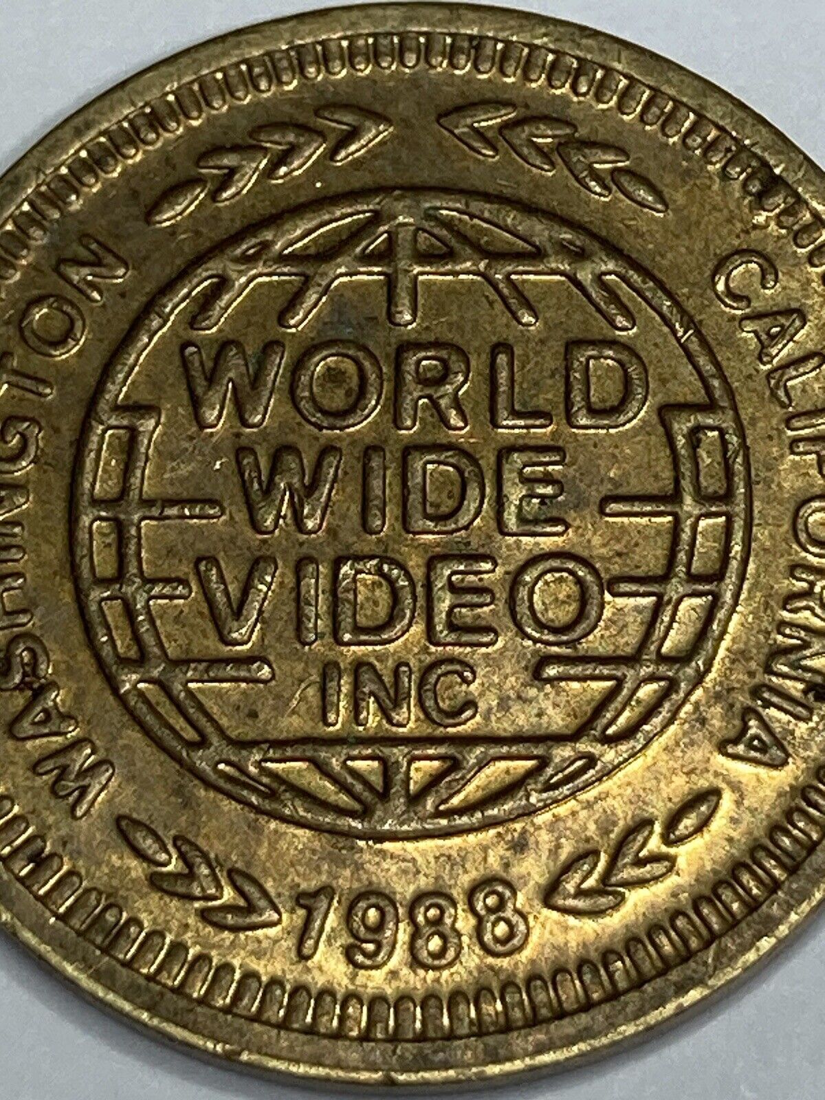 1988 World Wide Video Inc Arcade Token Washington California #qj1
