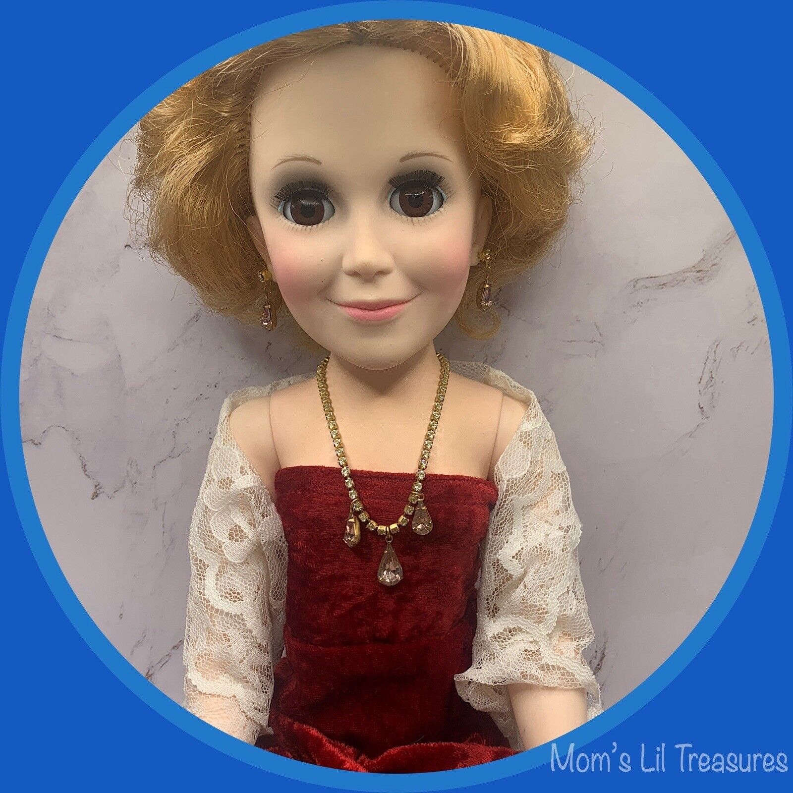18-20 Inch Vintage Doll Jewelry • Rhinestone Doll Necklace Earrings Set