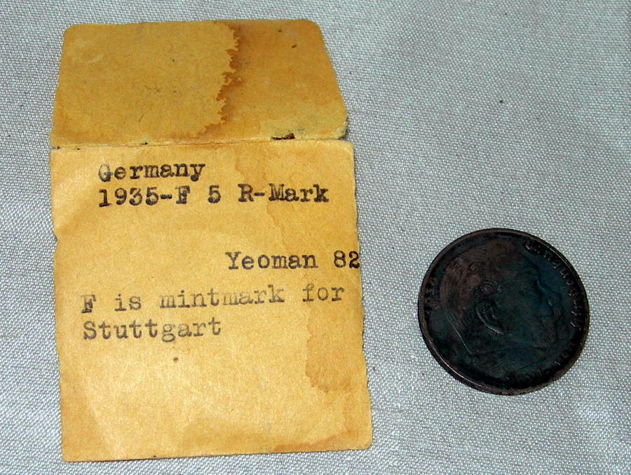 1935F Germany 2nd President Paul Von Hindenburg Silver German 5 Mark Coin 