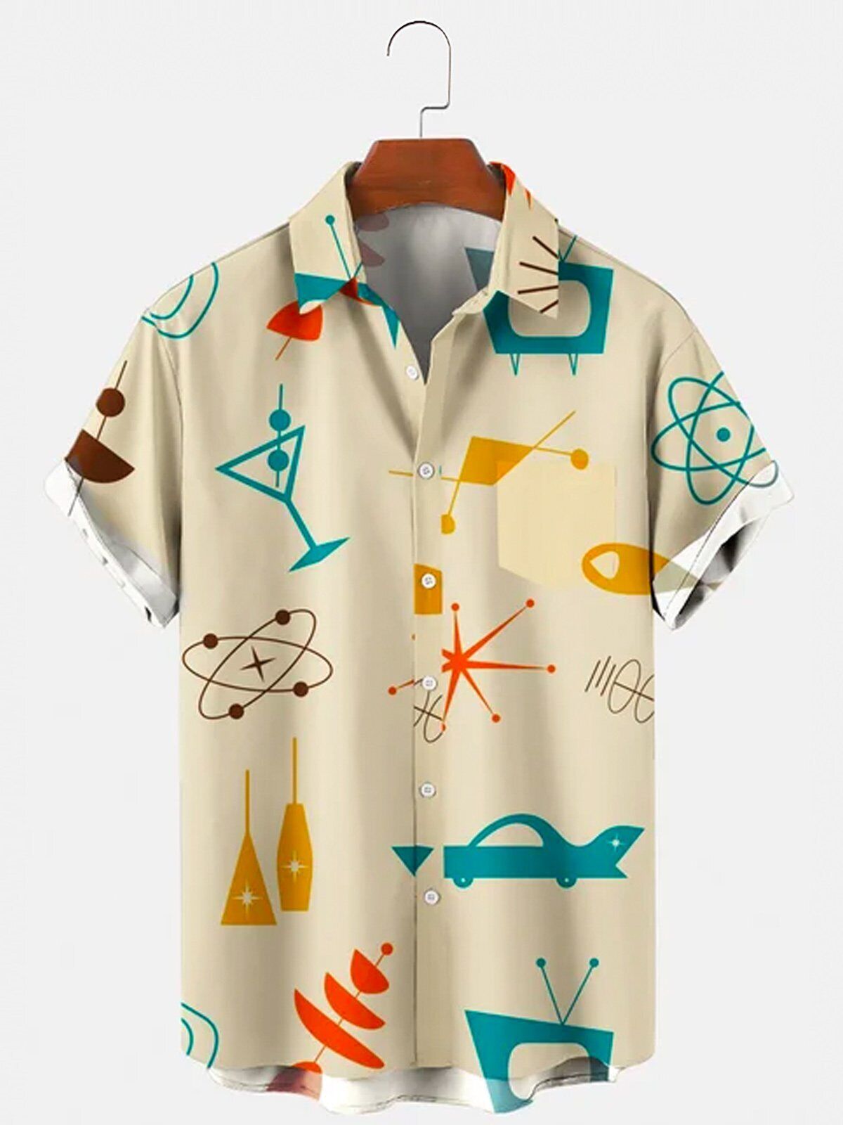 Pocket 50\'s Vintage Martini Hawaiian Shirt Summer Beach Aloha For Men & Women