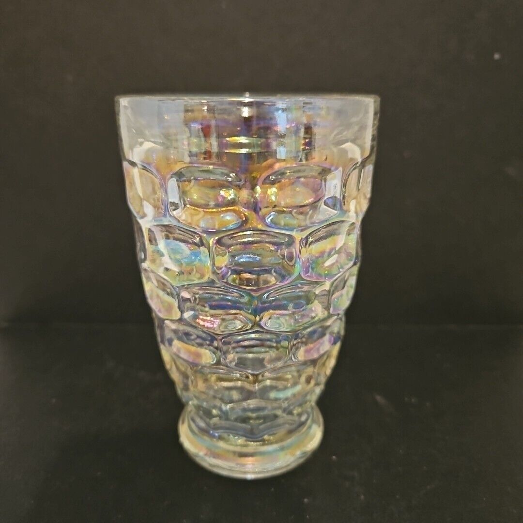 Vintage Federal Glass Yorktown Iridescent Moonglow Thumbprint 4.75\