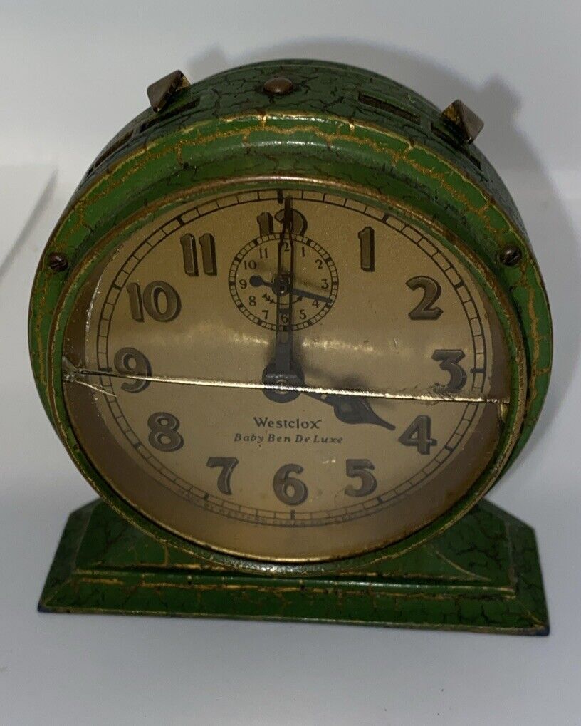 1927 Gold Westclox Baby Ben De Luxe Wind Up Alarm Clock Works Parts/Repair