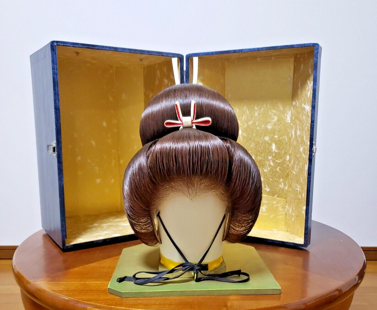 Vintage Japanese Traditional GEISHA WIG HAIR PIECE Costume Katsura Case Used