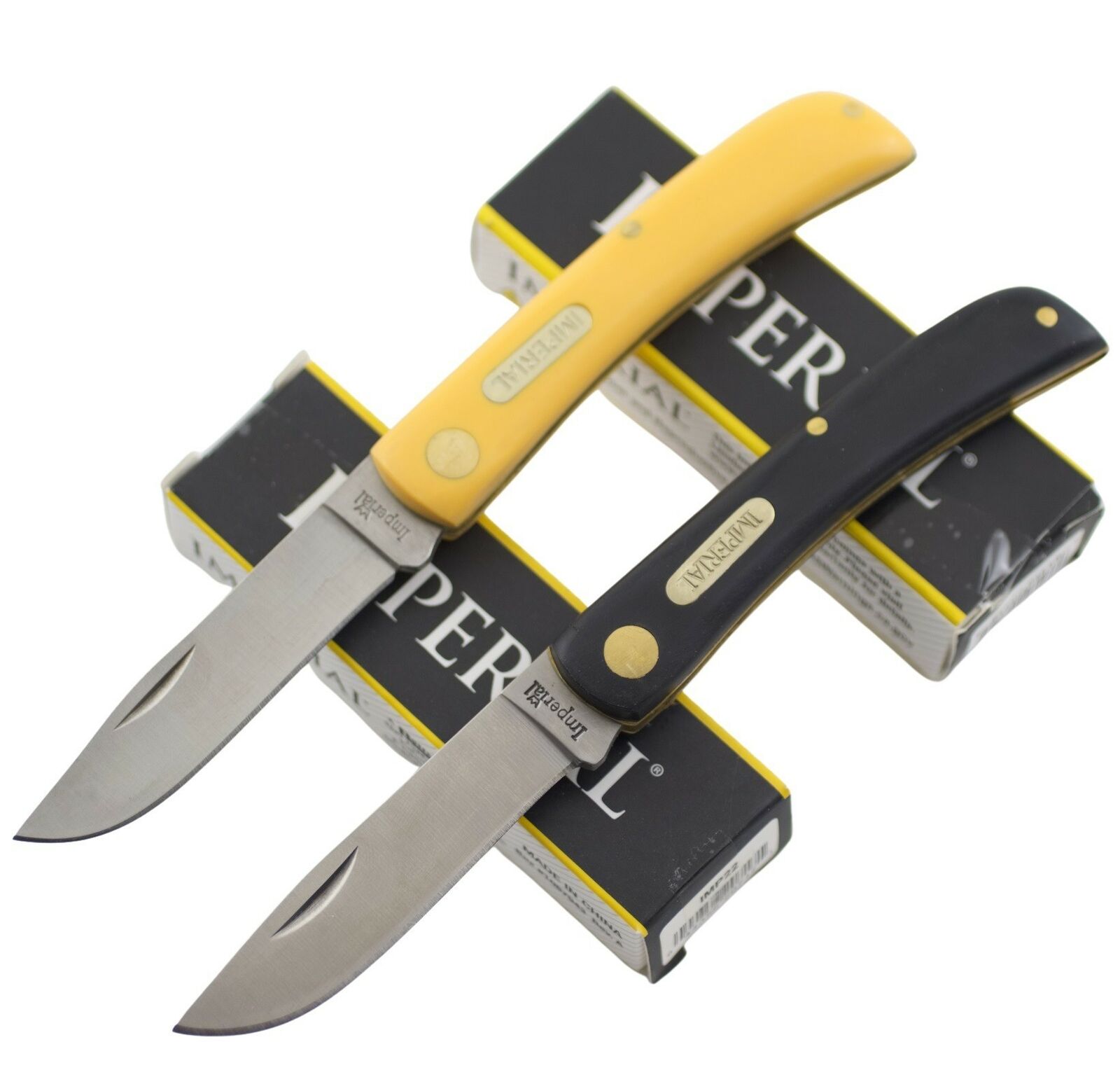 Imperial Schrade Sodbuster Work Folding Pocket Knife IMP22 Set of 2 Black Yellow