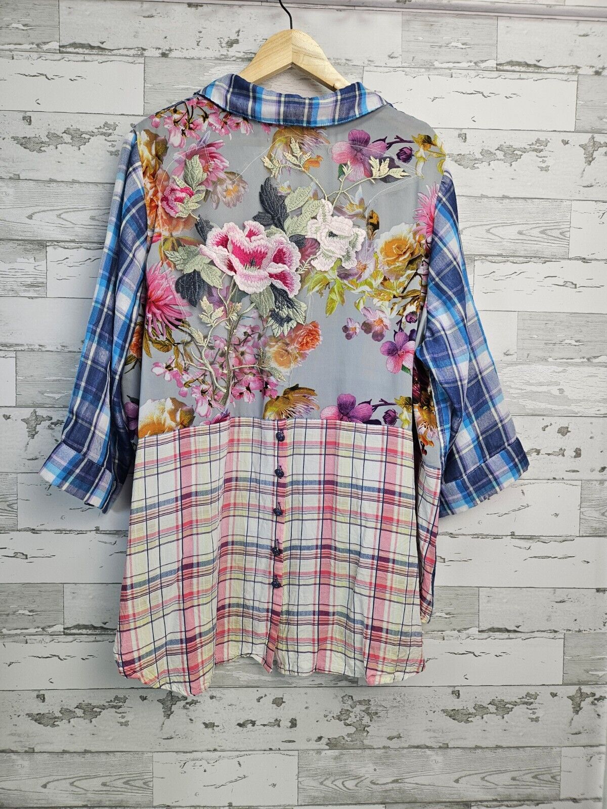 Soft Surroundings Womens Tunic Serena Shirt 2X Plaid Embroidered