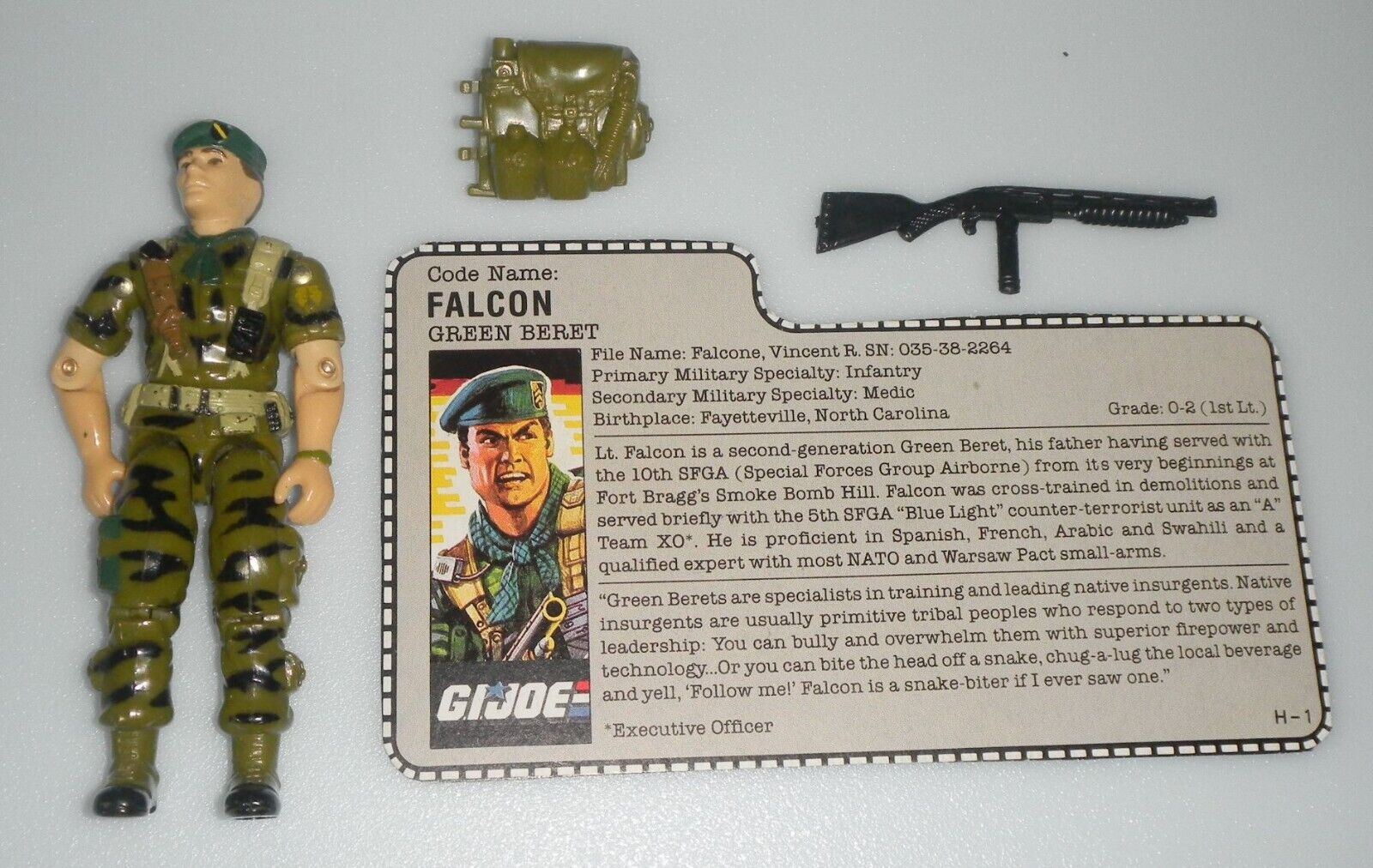 1987 Vintage GI Joe ARAH Falcon 3.75 Figure Accessories File Card *Near Complete