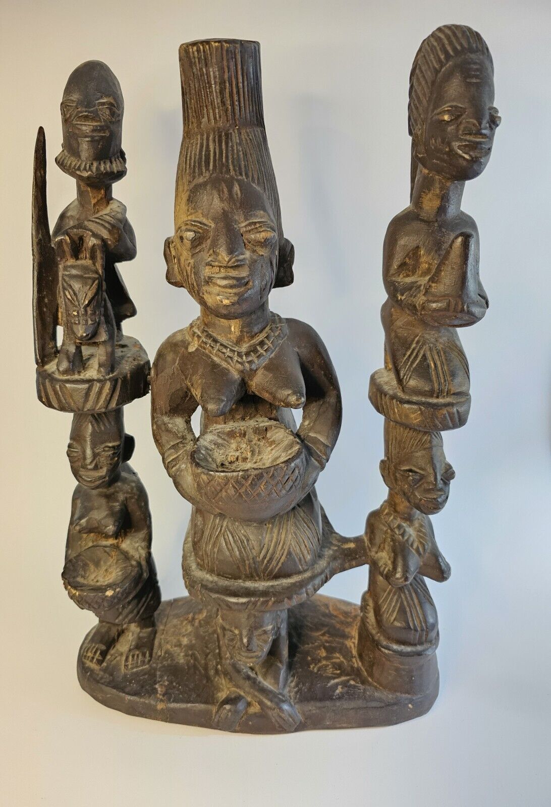 Large Vintage African Statue Multi- Tier Carving Yoruba Nigeria 19