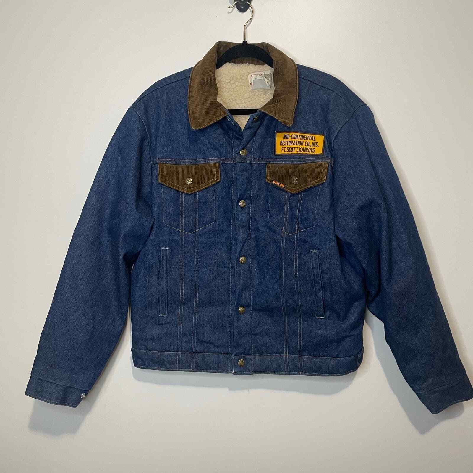 Saddle King Ranch Men\'s Vintage Denim Sherpa Lined Jacket size 42 Regular