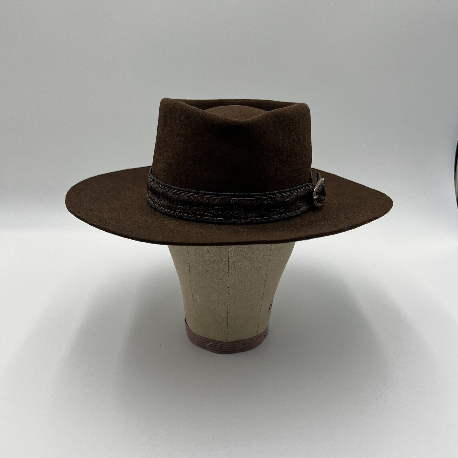 VTG John B. Stetson 4X Beaver USA Made Dark Brown Leather Cowboy Hat 7 1/4 58 cm