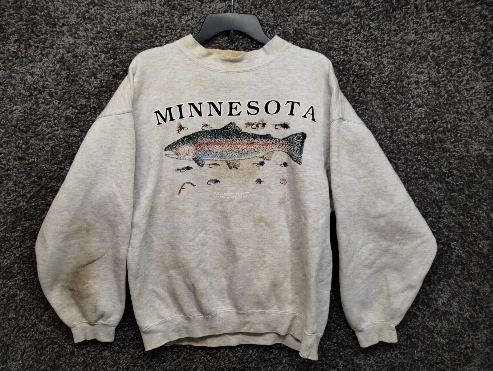 * Vintage Ozark Mountain Sweater Adult Large Gray Minnesota Rainbow Trout Fish