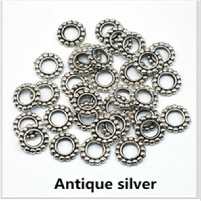 10mm 100Pcs Vintage Tibetan Silver Big Hole Spacer Beads Gold Wheel pattern Bead