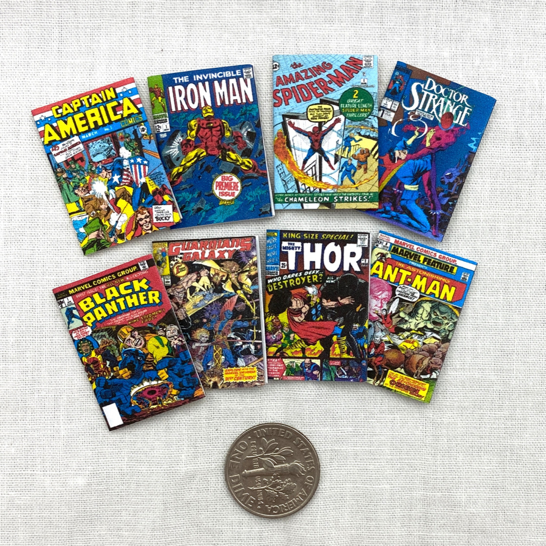 MARVEL COMIC BOOKS Set of 8 Miniature 1:12 Scale Illustrated Readable Comics