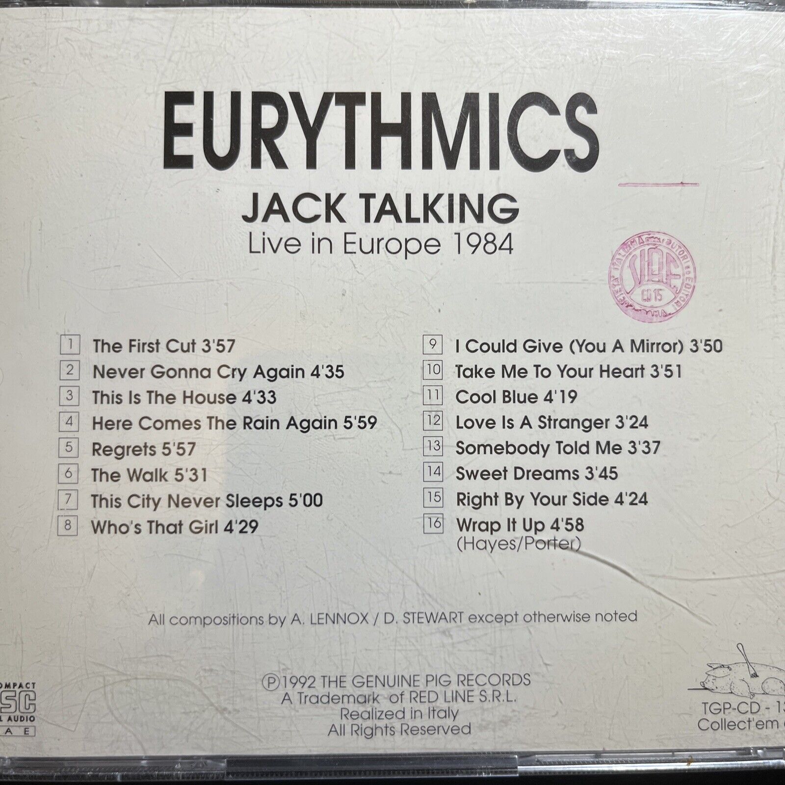 MEGA RARE  Eurythmics TOUCH TOUR Live in Europe 1984 CD Annie Lennox ITALY 1992