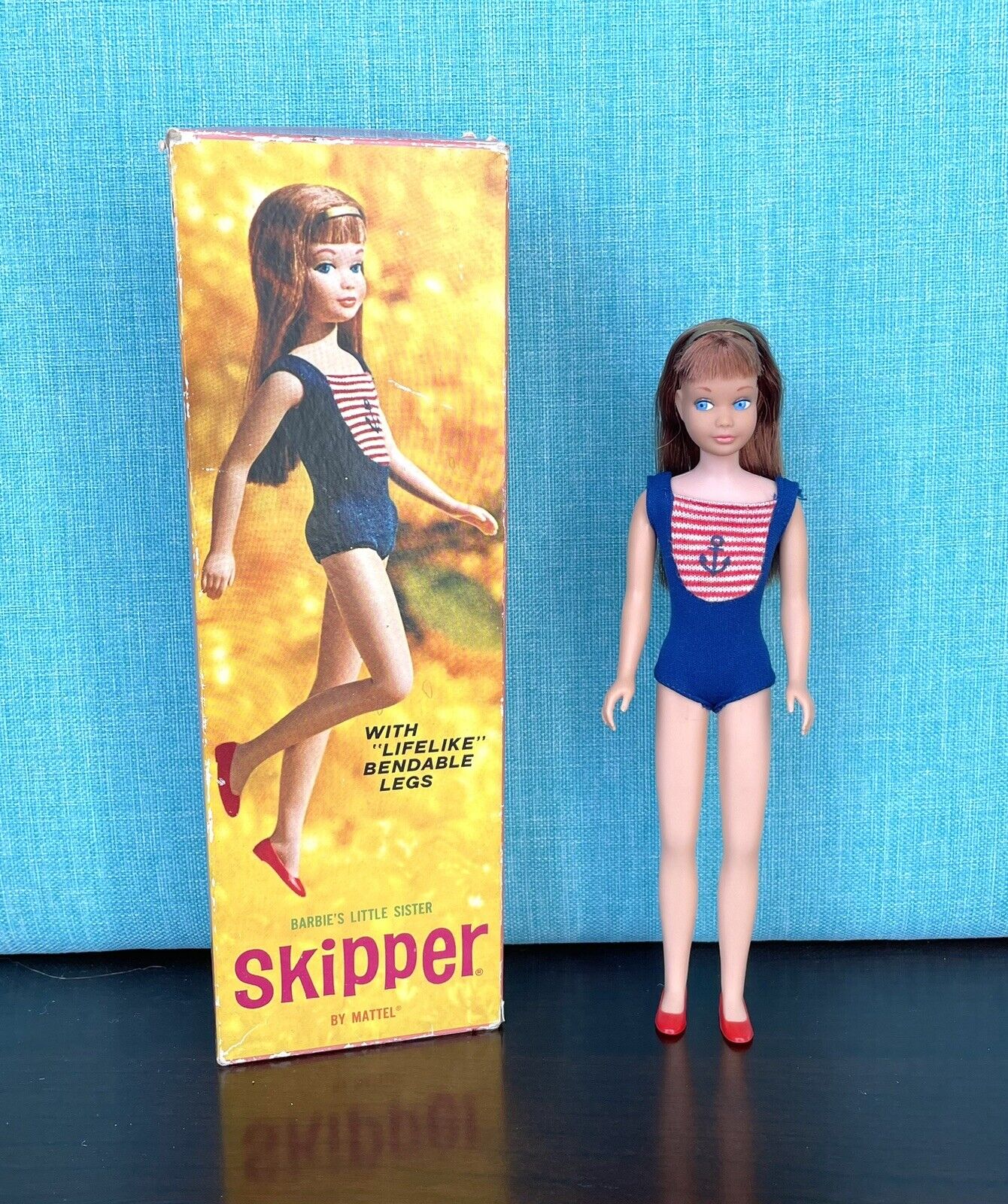 Vintage Barbie Titian Bendable Leg Skipper Doll w Original Suit & Box 1960s