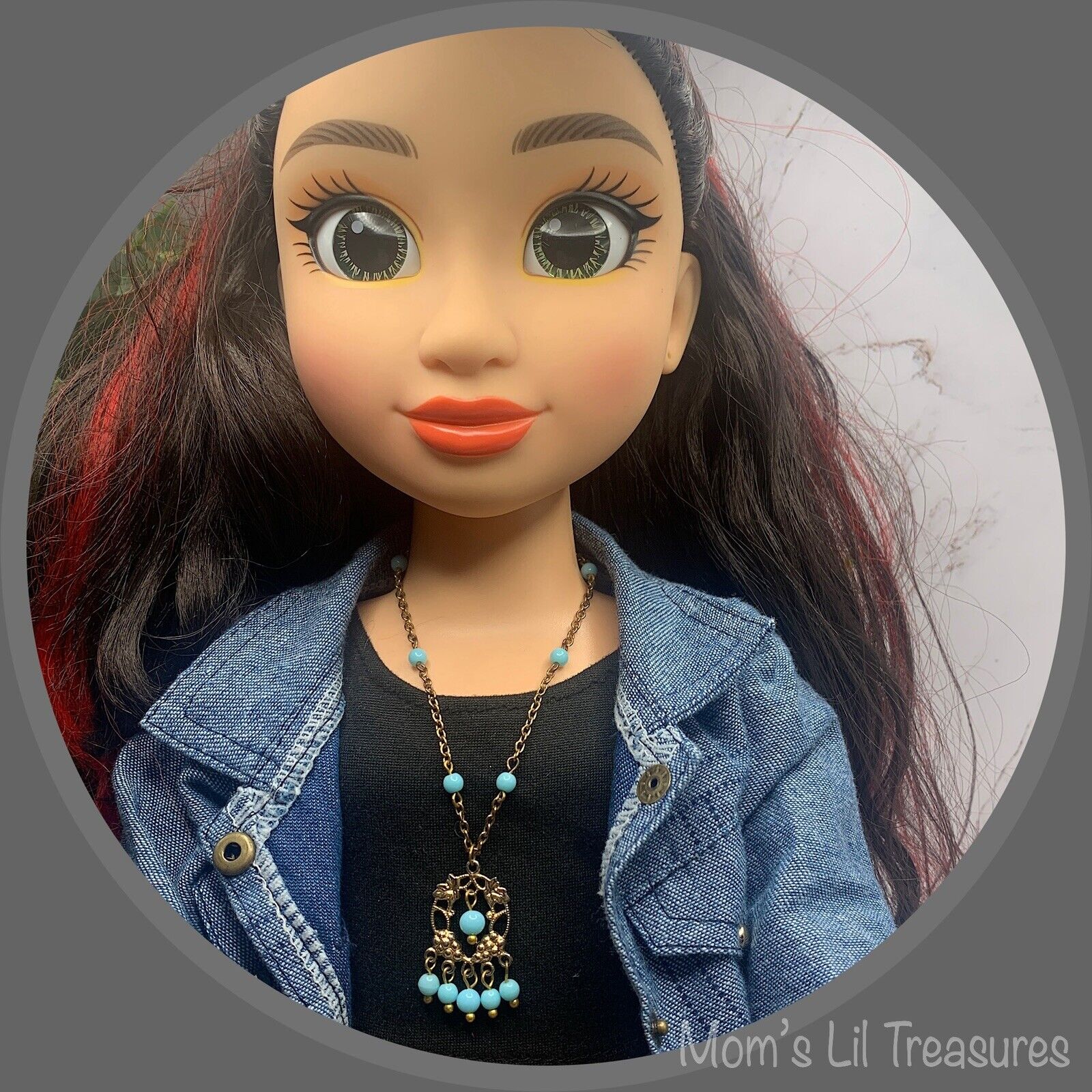 18 Inch Fashion Doll Jewelry • Turquoise Bead Dangle Pendant Doll Necklace