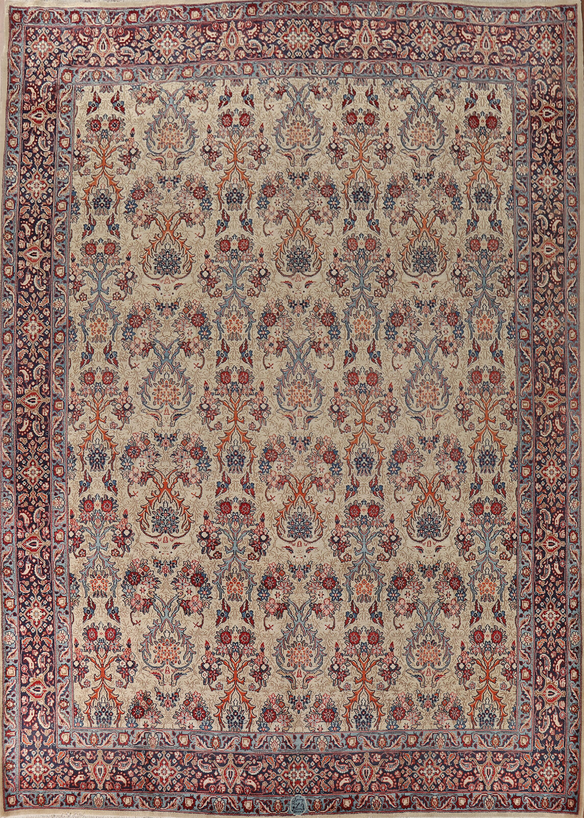 Vintage Ivory/ Navy Blue Handmade Floral Mood Living Room Rug Area Carpet 10x13