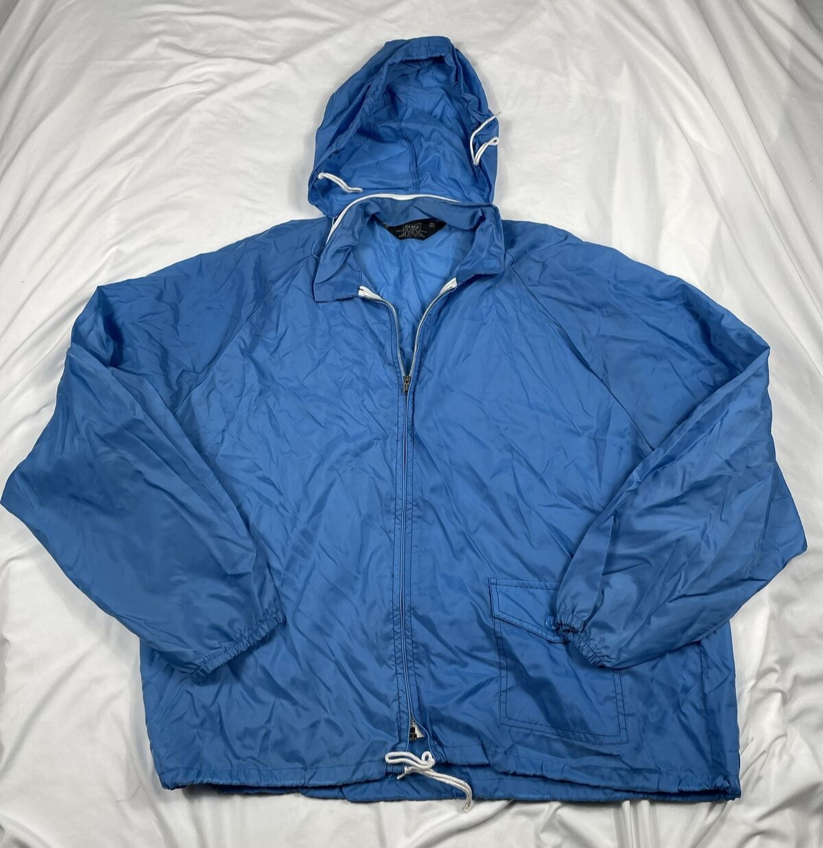 Vintage Sears Jacket Adult Size XL Blue 100% Nylon Windbreaker Hood Mens