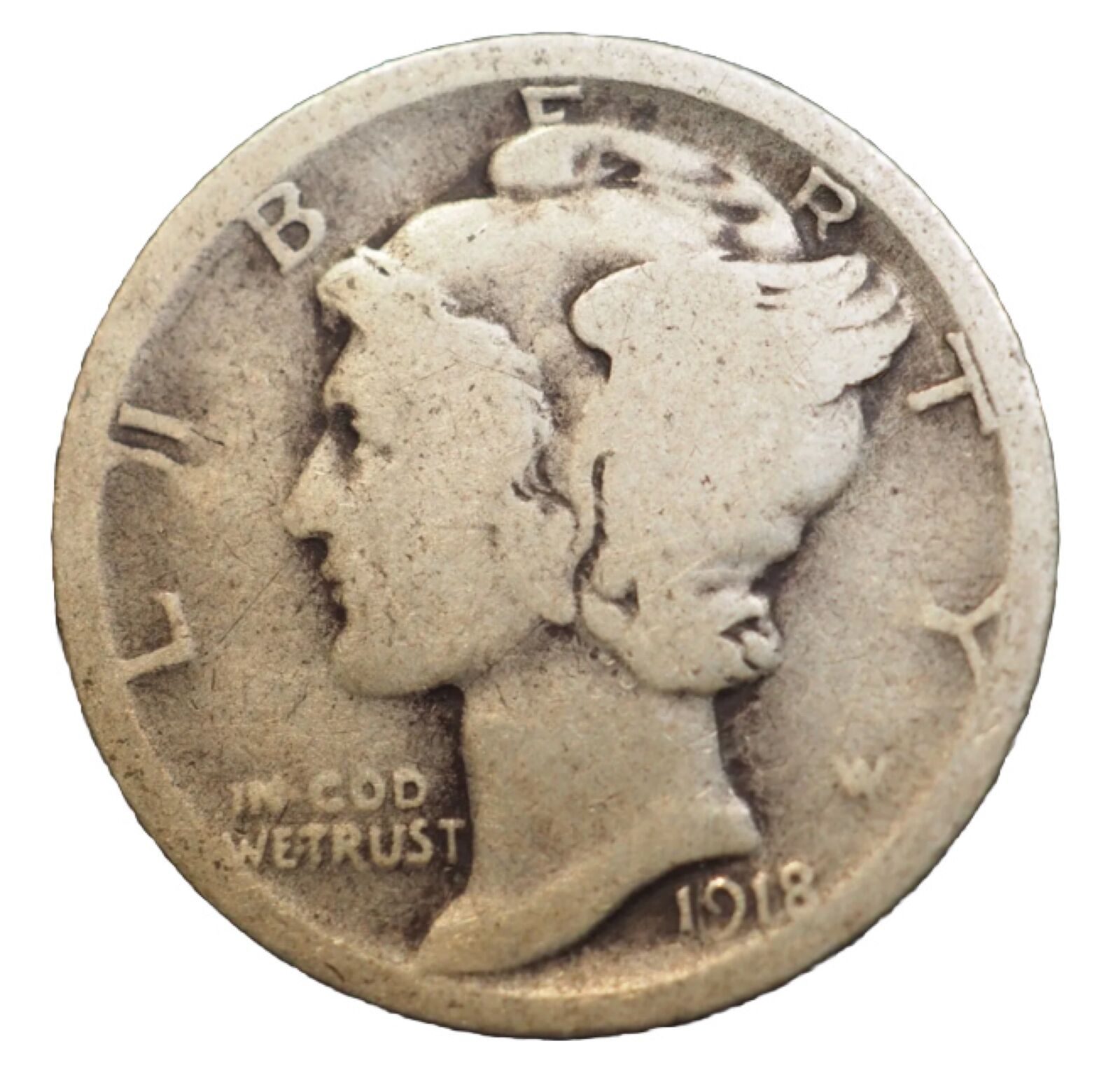 1918-D Mercury 90% Silver Dime Good+  BEST VALUE ON EBAY Free S&H W/Tracking