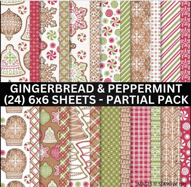 Stampin Up GINGERBREAD & PEPPERMINT Designer Series Paper DSP -  (24) 6x6 Shts