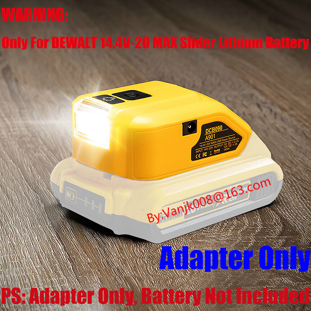 1x USB Power Source Adapter For DeWalt 20V XR Li-Ion Battery w/140lm LED& 12V DC