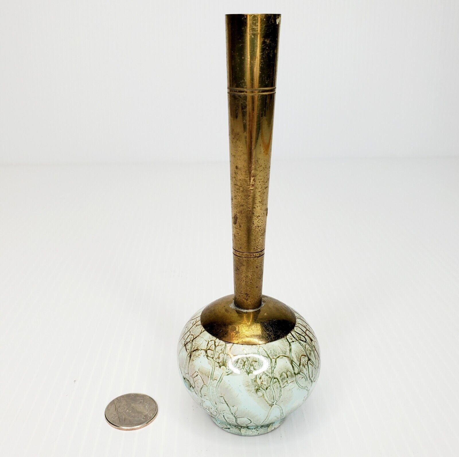 MCM GOUDA Delft Holland bud vase turquoise Ceramic Brass Vintage Kitsch 