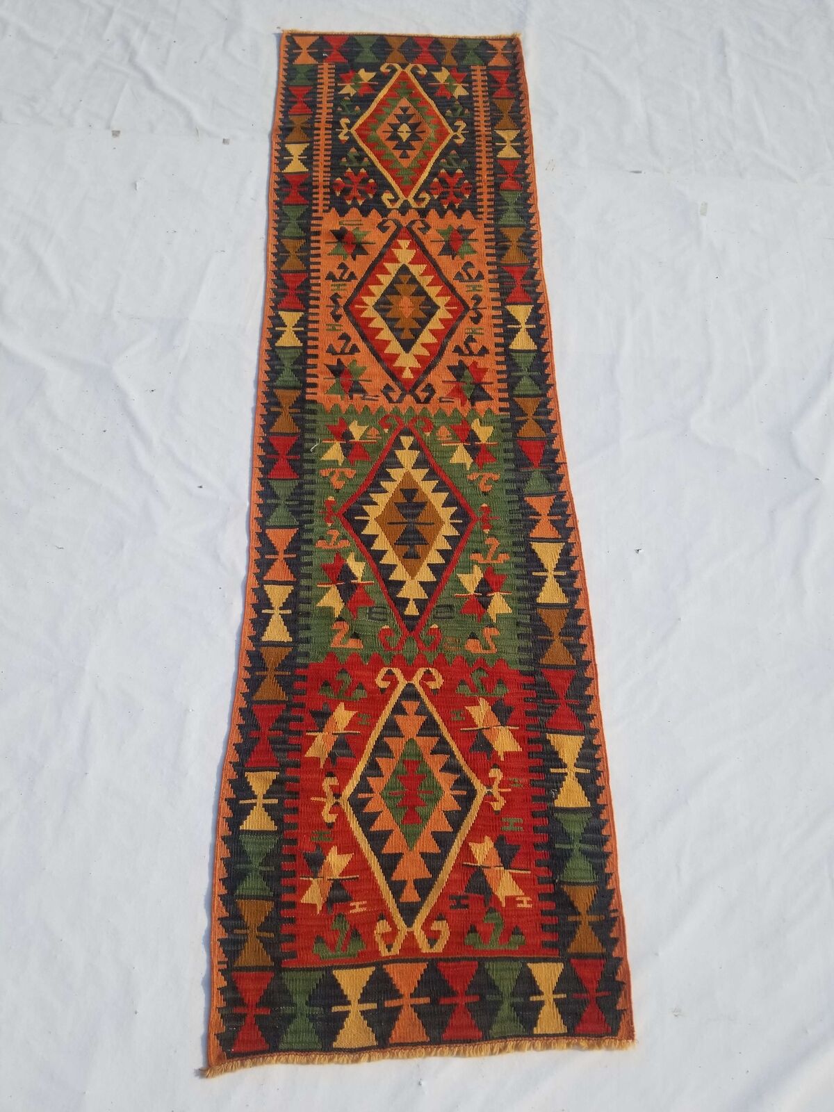 Fine Vintage Traditional Hand Made Oriental Wool Kilim Runner 290x79cm