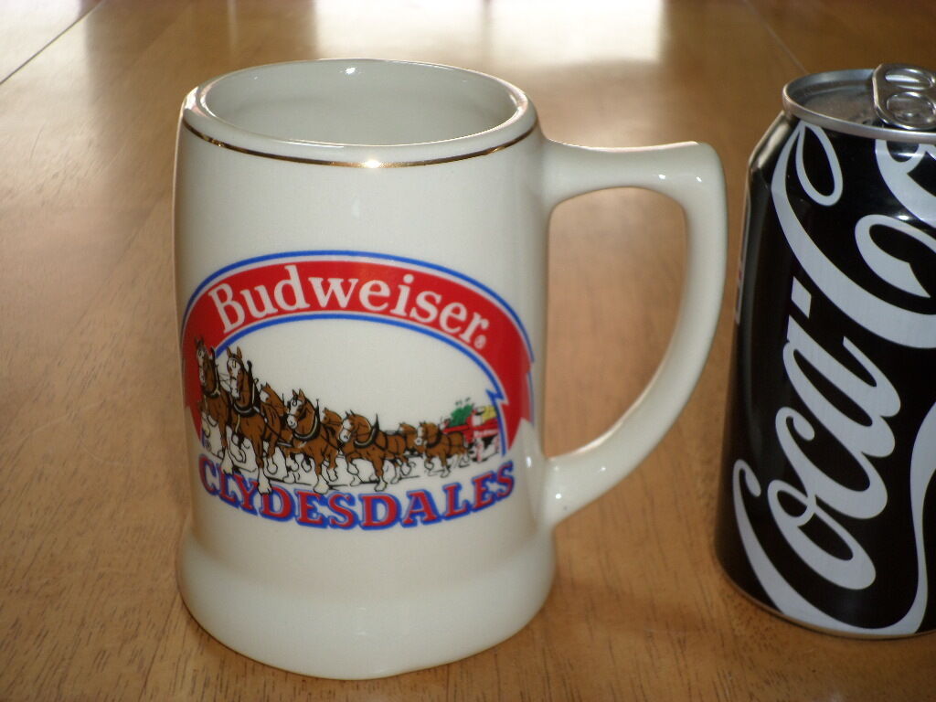 BUDWEISER BEER, Clydesdale Horses & Wagon, Ceramic Beer Mug / Stein, VINTAGE