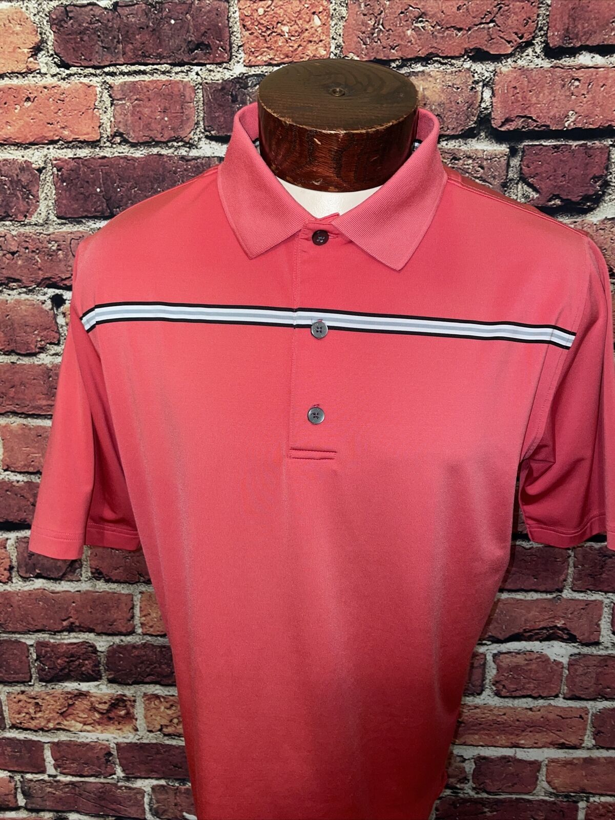 Footjoy Mens Large Pink Gray Striped Short Sleeve Golf Polo Shirt 