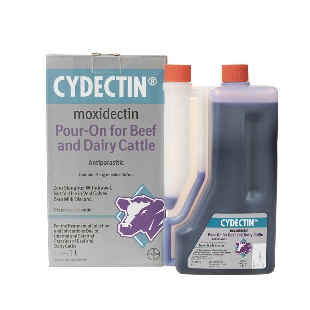 Cydectin POUR-ON 1 Liter Beef Dairy Cattle Dewormer Zero Slaughter Withdrawal