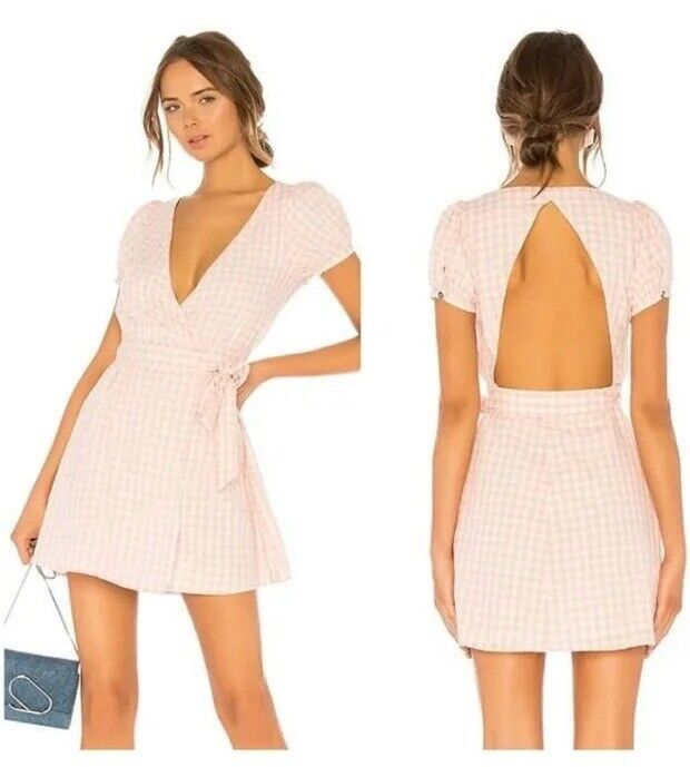 LPA Revolve Pink Back Cutout  Gingham Wrap Dress Small