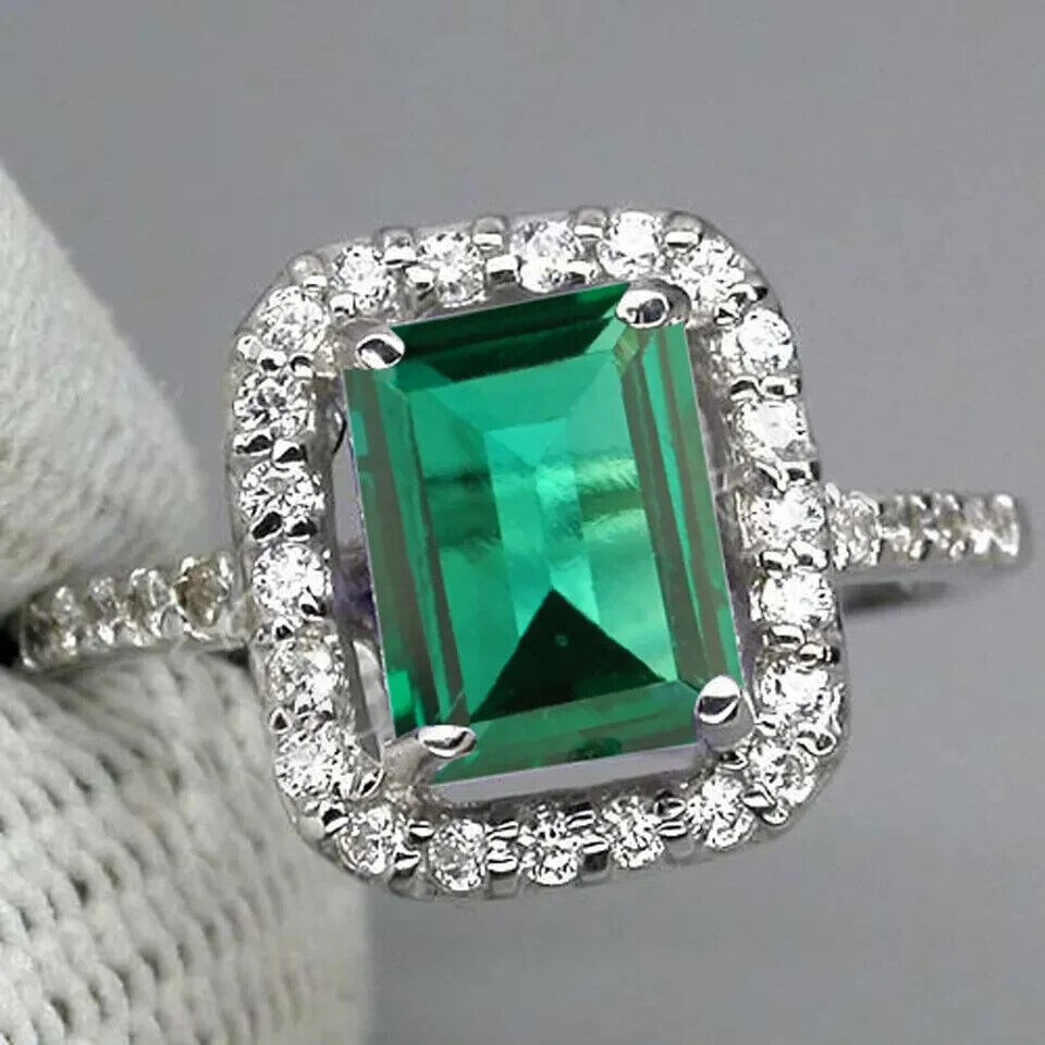 1.85 Carat Natural Zambian Emerald IGI Certified Diamond Ring In 14KT White Gold