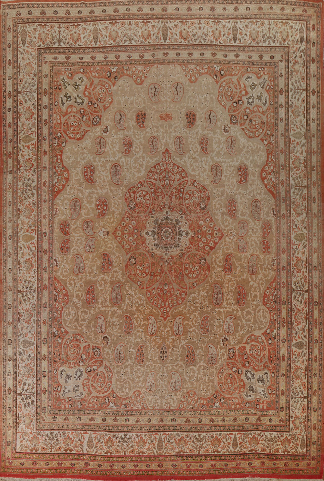 Pre-1900 Tebriz Haj Jalili Vegetable Dye Antique Rug 10x13 Handmade Wool Carpet