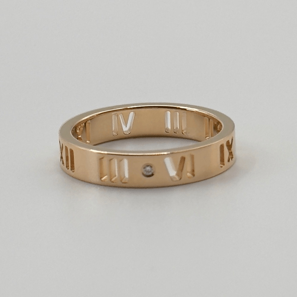 Tiffany & Co. Atlas Pierced Diamond 18K Rose Gold Band Ring Size 4.75 Box & Bag