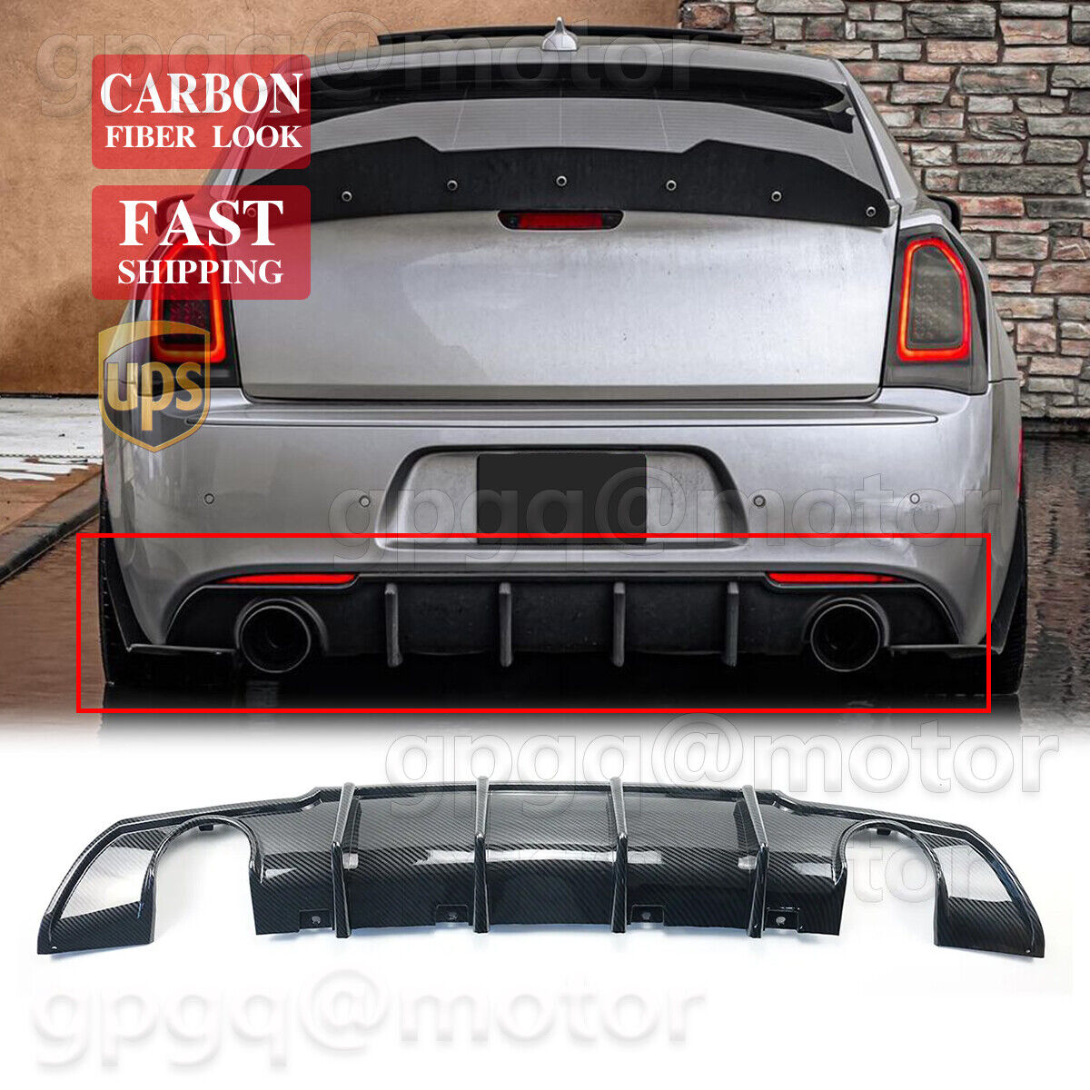For Chrysler 300 SRT 2015-2023 V2 Carbon Shark Fin Rear Bumper Diffuser Valance