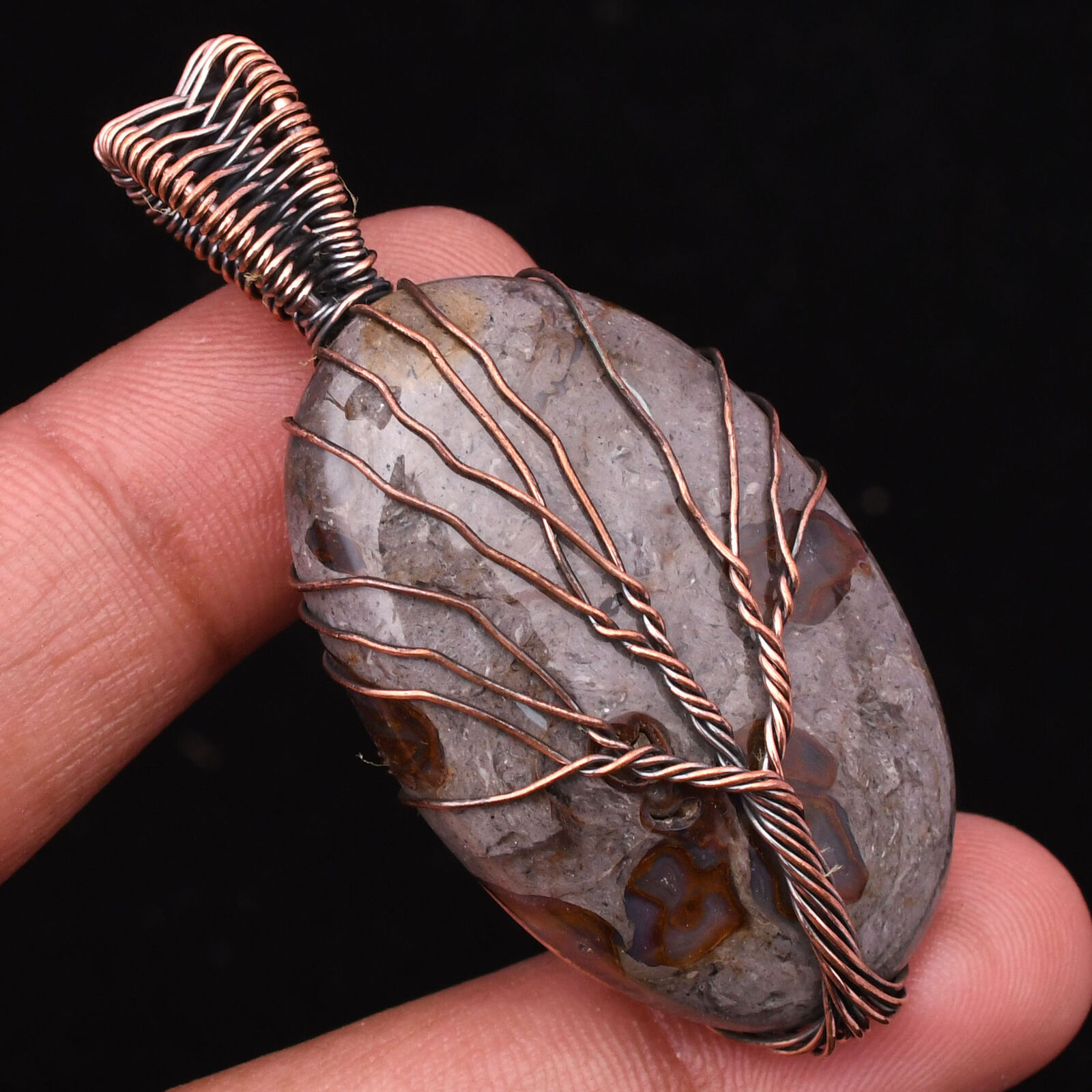 Rock Calci Gemstone Copper Wire Wrapped Handmade Jewelry Pendant 2.2\