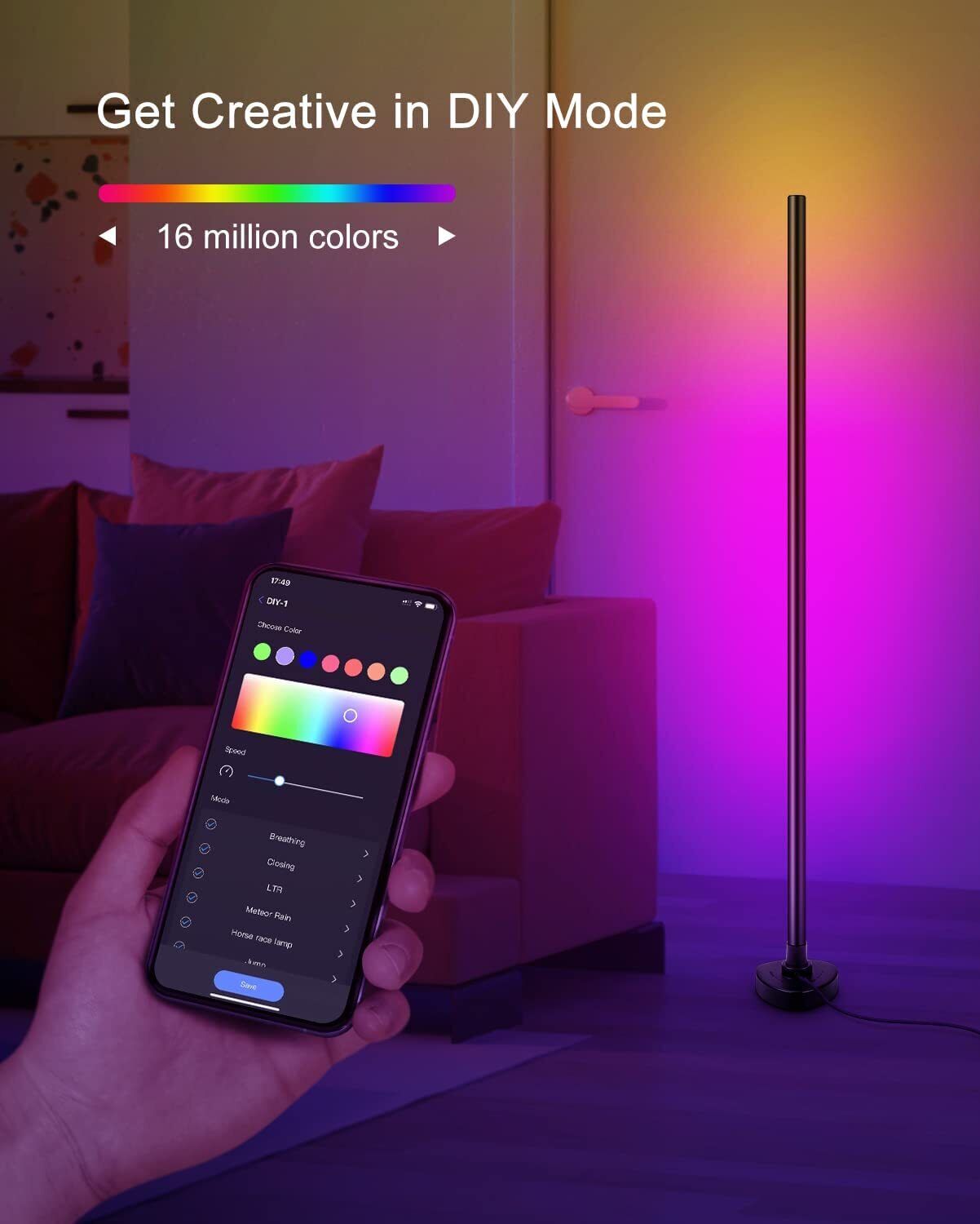 LED Floor Lamp, Corner Light Lamp RGB+ White Modern Smart Compatible with Alexa
